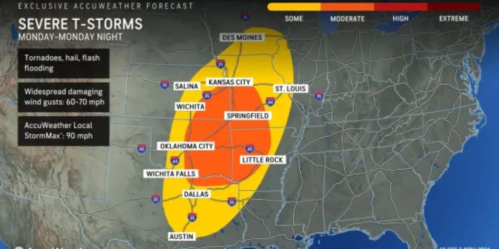 Severe Weather Threat in Texas, Oklahoma, and Kansas With Heavy Rain, Hail, and High Winds