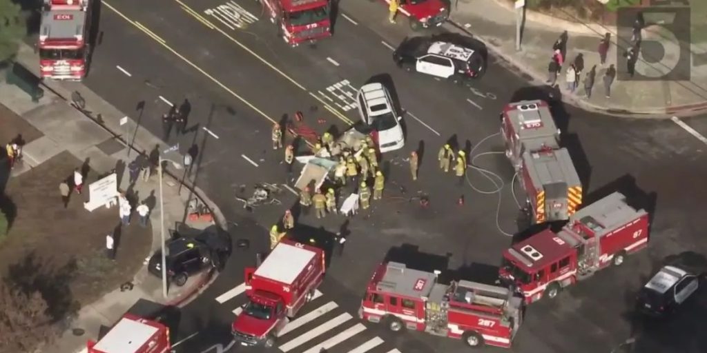 7 Hospitalized After 4-vehicle Collision in Northridge, Including Flipped Car and Tree Impact