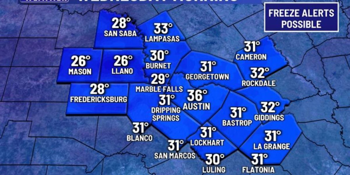 Freeze Warning in South-central Texas Tonight Chilly Winds Push Wind Chills Lower Across the Region