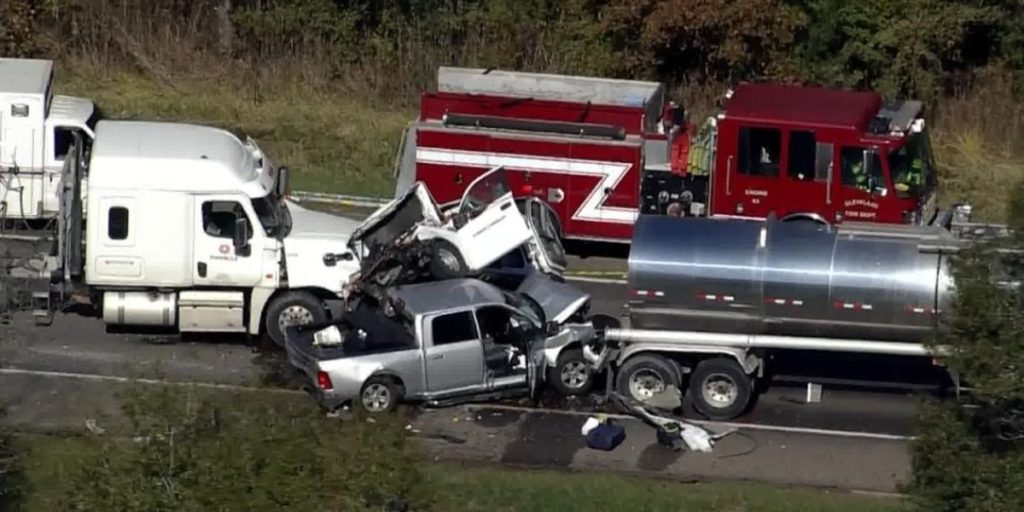 State Highway 321 Accident Two Trucks, Two 18-wheelers, and Hazmat Crews at Cleveland Crash Site